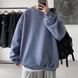 Men's Hoodies Sweatshirts Harajuku Sweatshirts Men Autumn Fashion Solid Colour O Neck Oversized Pullover Korean Hip Hop Long Sleeve Basic Clothes Tops 230303