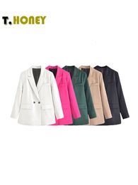 Women's Suits Blazers TELLHONEY Women Fashion Solid Double Breasted Blazers Female Elegant Long Sleeves Loose Jacket Coats Office Ladies Outerwear Top 230303