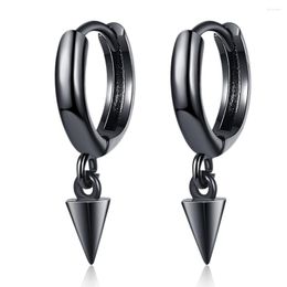 Hoop Earrings Black Spike Small Round Goth Cool Silver Color For Women Men Trendy Fashion Jewelry Gift