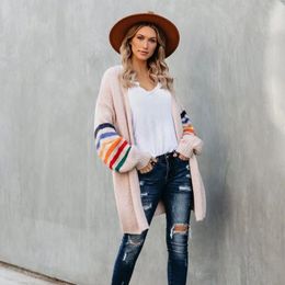 Women's Knits H9ED Womens Fall Colorful Striped Long Batwing Sleeve Open Front Cardigan Sweater Knitted Casual Loose Outwear Coat Jackets