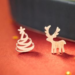 Stud Earrings Christmas Elk For Women 925 Silver Asymmetrical Fashion Jewellery