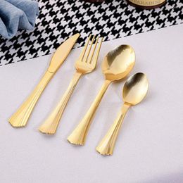 Dinnerware Sets 24 Disposable Party Tableware Set Rose Gold Plastic Cutlery Fork Spoon Knife Anniversary Wedding Birthday Suppliers