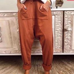 Women's Pants Capris Women Casual Pants Elastic High Waist Solid Drop Crotch Harem Pants Plus Size Fashion Long Trousers Loose Bottoms 230306