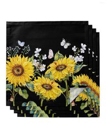 Table Napkin Park Sunflower Flower Butterfly 4/6/8pcs Cloth Decor Dinner Towel For Kitchen Plates Mat Wedding Party Decoration