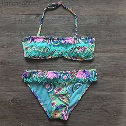 One-Pieces Girls Hollow Falbala Swimwear Swimsuit Bikini Brazilian Children Split SwimWear Bikini Set 2020 New Biquini Biquine Bathing Suit W0310