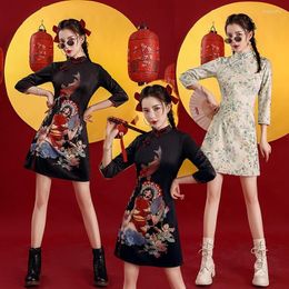 Ethnic Clothing National Tide Cheongsam Young Modern Style 2023 Improve Chinese Year Printing Dress Drama Streetwear Retro Short Qipao