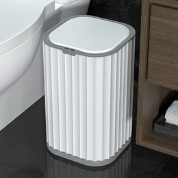 Waste Bins 15L Bathroom Smart Trash Can Automatic Electronic Trash Bin White Grrey Touchless Narrow Smart Sensor Garbage Bin Smart Home 230306