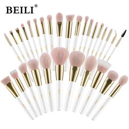 Makeup Tools BEILI Pearl White Gold Professional Synthetic Makeup Brushes set Foundation Concealer Eyebrow Vegan Make up Brushes 230306