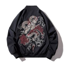 Men's Jackets Bomber Jacket Men Chinese Dragon Embroidery Pilot Jacket Retro Punk Hip Hop Jacket Autumn Youth Streetwear High Street Hipster 230303