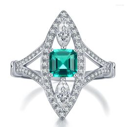 Cluster Rings Pagoda Green Tourmaline Inlaid Natural Cut 6 Beautiful Eye-catching Luxury 925 Silver Ring For Women