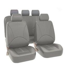 Car Seat Covers Full Set PU Leather Cover Front & Rear Grey Surround Breathble PadCar