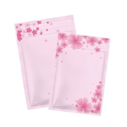 Pink Cherry Blossom Self Sealing Zipper Bag Small Flat Foil Gift Bags For Jewelry/Powder Packaging/Makeup Pouches LX3959