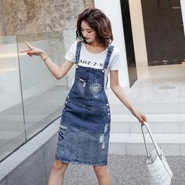 Party Dresses Summer Style Women Casual Loose Hole Vest Jeans Dress And T-Shirt For Females Denim Two-Piece