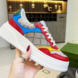 Pop colors embossed Casual Designer Shoes Stripe ACE Embroidered Men Women Red and blue leather trim Beige and blue Screener Platform Topi Quality Casual Sneaker