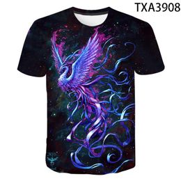 Men's T Shirts T-Shirts Summer Cool Men Women Children Shirt 3D Blue Phoenix Bird Print Lovers T-shirt Boy Girl Kids Tops Harajuku