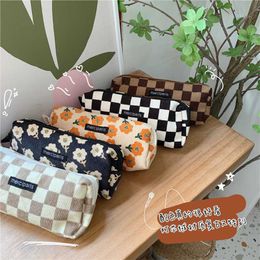 Pencil Bags Cute Flower Pencil Case Korean Pencilcase Corduroy Pen Case School Supplies Pencil Cases For Girls Gift J230306