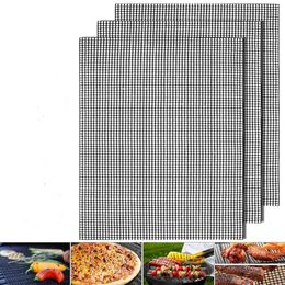 BBQ Tools 40X33cm Non-stick Barbecue Grilling Mats High Security Grid Shape BBQ Grill Mesh Mat With Heat Resistance For Outdoor Activities SN716