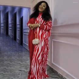 Ethnic Clothing Muslim Fashion Boubou Stripe Red O-neck Dress Nigerian Turkey Long Clothes African Dresses For Women Maxi Novelty Kanga