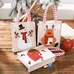 Christmas Decorations Portable Linen Stereo Embroidered Gift Bag Children Candy Cute Santa Tote Storage #j