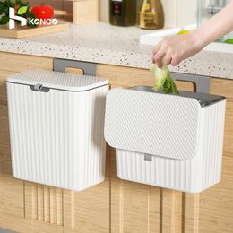 Waste Bins Kitchen Trash Can 7/9L Wall Mounted Trash Bin Household Cabinet Door Hanging Garbage Cans Recycle Rubbish Bin with lid Dustbin 230306