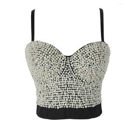 Women's Tanks 2023 Summer Hand-made Pearls Jewel Diamond Bralet Rhinestones Night Club Party Cropped Top Vest Wedding Bralette Plus Size