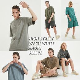 Men's T Shirts Be 2023 Spring And Summer Wash Used Solid Colour T-shirt Hip Hop Fashion Casual Men's Short Sleeve