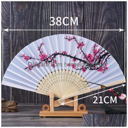 Party Favour Cherry Blossom Silk Hand Fan Plum Folding Wintersweet With Logo Drop Delivery Home Garden Festive Supplies Event Dhqbh