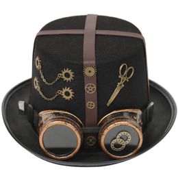 Stingy Brim Hats Steampunk Top Hat For Men With Goggles Gay Jazz Hat Bowler Top Hat Gay top hat Gay Party Costume Carnival Nightclub 230306