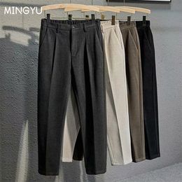 Men's Pants Autumn Thick Suit Men Casual Straight Drape Korean Classic Fashion Business Woolen Cloth Brown Black Formal Trousers Male 230306