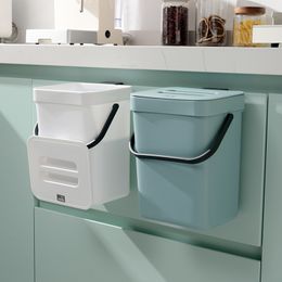Waste Bins Compost Bin for Kitchen Counter Hanging Small Garbage Can with Lid Under Sink 3L 5L Mountable Compost Bucket Kitchen Trash Bins 230306