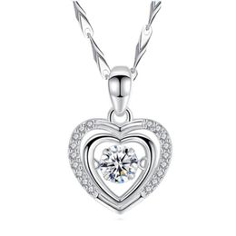 Pendant Necklaces Double Heart Silver Color Necklace Dazzling Zircon Shiny Jewelry For Women Trendy Holiday Gift Mother GiftPendant