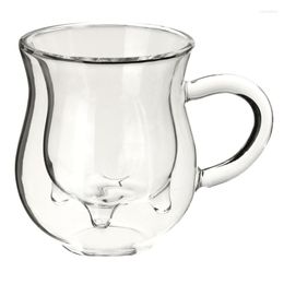 Mugs !! 350ml Transparency Handmade Double-layer Cow Milk Glass Cup Mug Jar Heat Resistant Home Office Coffee Tea Gift