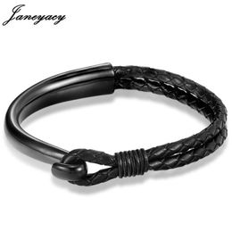 Link Bracelets Janeyacy Mens Stainless Steel Leather & Bangles 20.50mm Double Layer Men Jewellery 2023 Gift For Him Chain