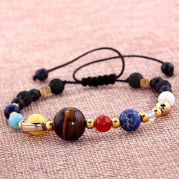 Bangle Fashion Bracelet Galaxy Solar System Eight Planets Theme Natural Stone Beaded Gift Charm Jewelry