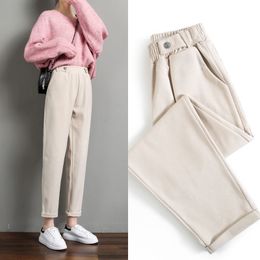 Women's Pants Capris Women Woolen Pants Autumn Winter Casual Solid Elastic Waist Harem pants full length Trousers S-XXL 230306