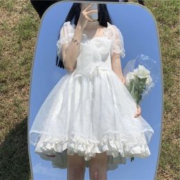Party Dresses Japanese Fresh Sweet White Lolita Dress Womens Puff Sleeves Kawaii Mini Princess Lace Y2K One Piece 2023 Summer