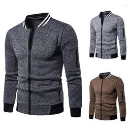 Men's Hoodies Sweatshirts Ribbed Stand Collar Fashion Casual Cardigan Tops Long Sleeve Knitted Patchwork Jacket Coat