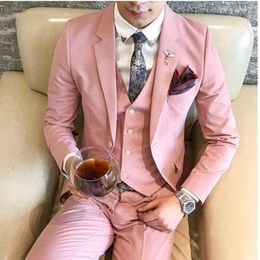 Men's Suits & Blazers Custom Made 2023 Arrival Notch Lapel Men Pink Single Breasted Business Slim Fit 3 Pieces Garnitur Meski Blazer Sets