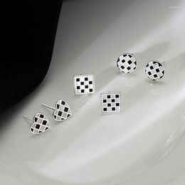 Stud Earrings Black And White Checkerboard 2023 Trendy Ear Clips Women Without Holes Niche Design High-end