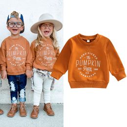 Tshirts FOCUSNORM 06Y Halloween Kids Girls Boys Sweatshirt T Shirts Pumpkin Letter Printing Long Sleeve Pullover Outwear 230303