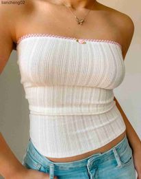 Women's Knits Tees Women Tube Top Strapless Backless Flower Women's Crop Tops Patchwork Summer Camis Ladies Vest for Club Party Streetwear Y2k W0306