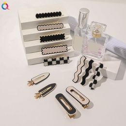 Women Girls Fashion Ribbon Bangs Clip Geometric Grid Ornament Hair Clips Adult Childred Sweet Hairpins Female Hair Accessories 1841