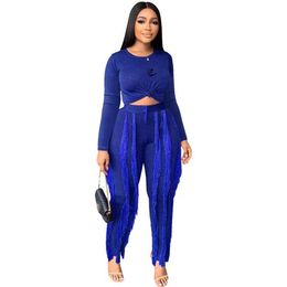 Women Designers Clothes Fashion Women's Tracksuits Sport Suits Quality Solid Color Open Navel Flared Pants Set