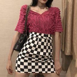 Skirts Plaid Mini Skirt Sexy Short Women High Waist Bodycon Above Knee Pencil Vintage Casual Plus Size MujerSkirts