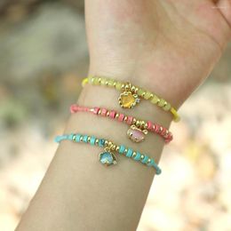 Strand 4mm Natural Stone Bracelets Women's Fashion Handmade Prong Setting Opal Frog Animal Charm Jewellery Gifts