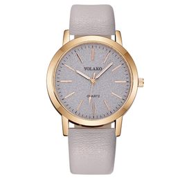 HBP Fashion Ladies Watches Grey Leather Strap Gold Bezel Quartz Watch Casual Business Wristwatches