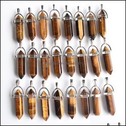 Charms Natural Tiger Eye Stone Pillar Shape Point Chakra Pendants For Jewellery Making Drop Delivery Findings Components Dhmj2