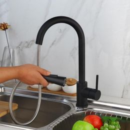 Kitchen Faucets Torayvino Sink Faucet 180 Rotate Pull Out Torneira Black Painting Brass Deck Mounted & Cold Mixer