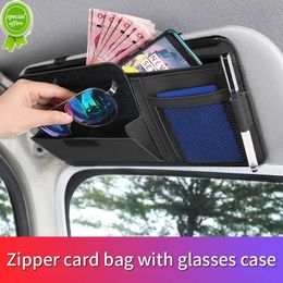 5 in 1 Car Organiser Passenger Mirror Replacement Sunshade Storage Car Sun Visor Clip Leather Stowing Box Card Ticket Sunglasses Clip Bag Car Accessories