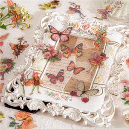 Gift Wrap 45Pcs/Box Waterproof PET Fairy Butterfly Stickers Vintage Flower Elfin Deco Label For Scrapbooking Kawaii Decals